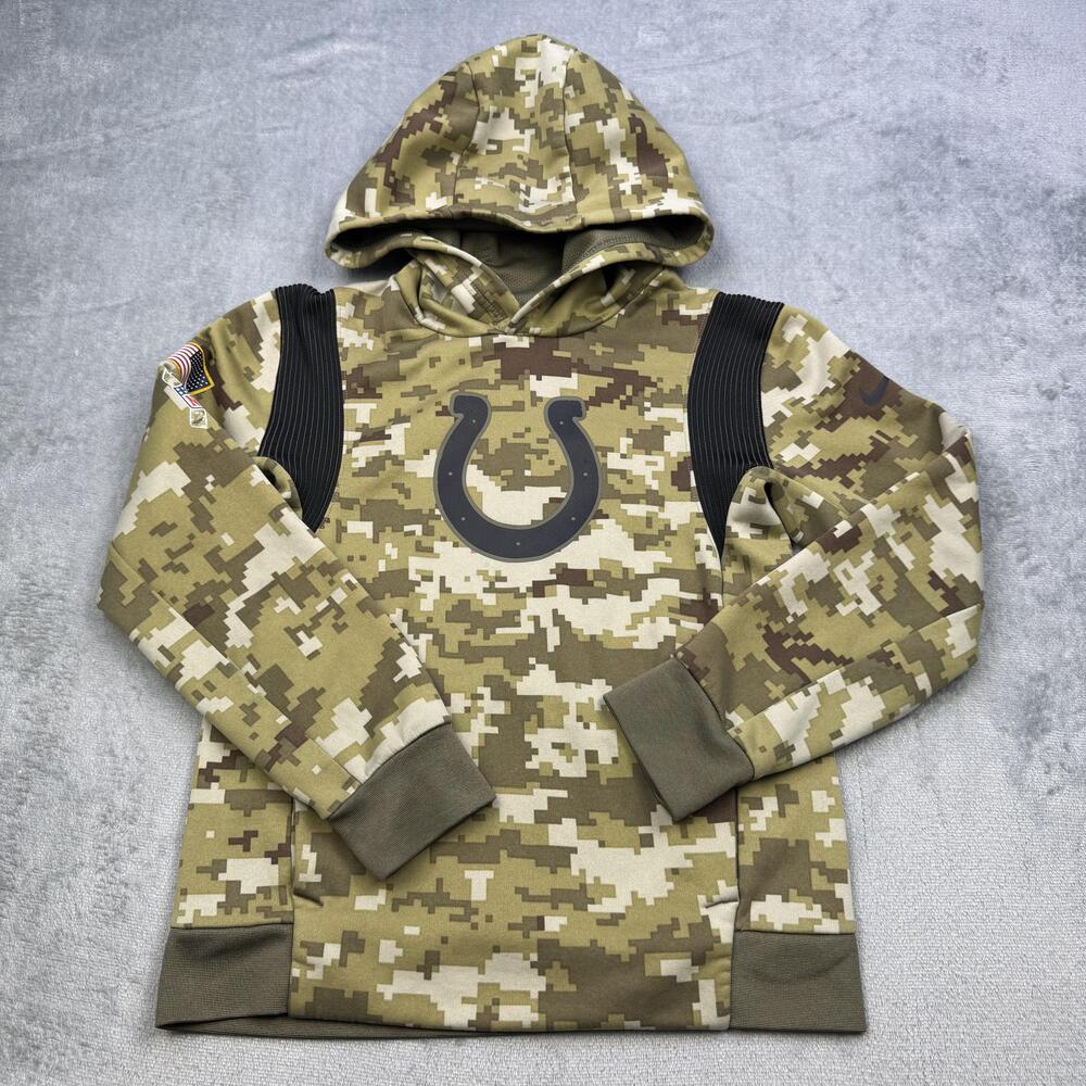 Indianapolis Colts Hoodie Boys 8 Beige Camo Salute to Service Nike Dri Fit